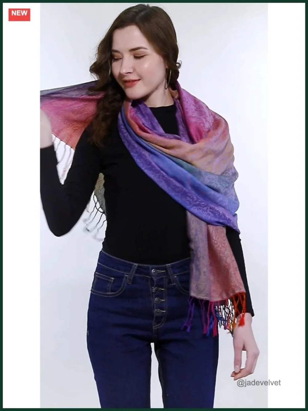 Women's Silk Scarf Luxury Satin Shawl Wrap Fringed Watercolor 72x27